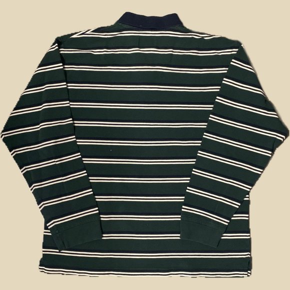 green navy blue and white striped rugby buttoned polo - Picture 2 of 4